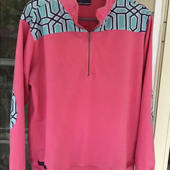 Top Simply Southern Women’s large pink & aqua sweatshirt zip front EUC - Picture 5 of 12